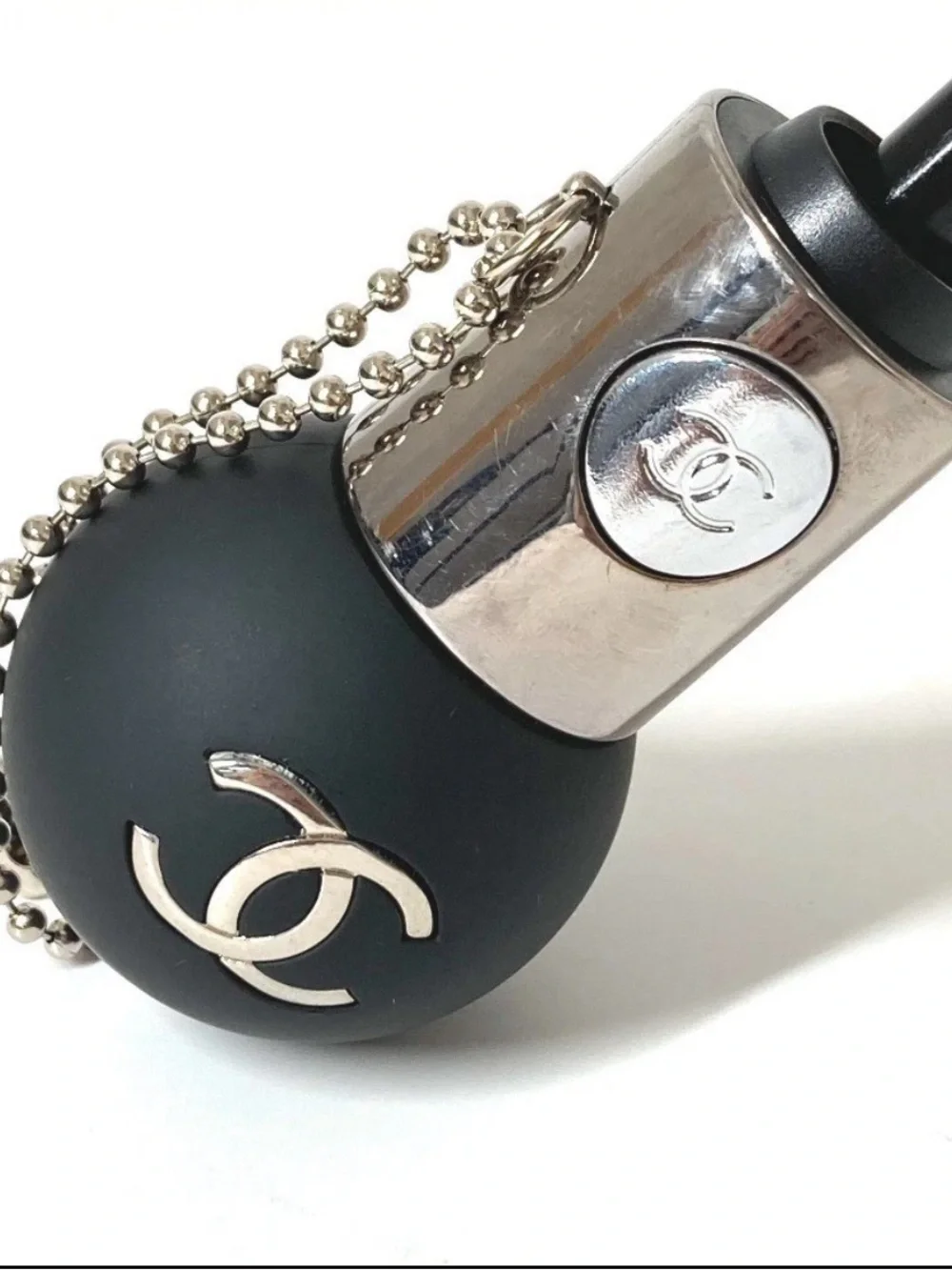 CHANEL CC Mark Compact Retractable Umbrella w/ Sleeve & Quilted Chain Case Bag